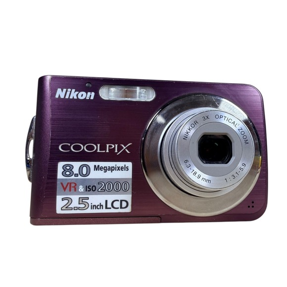 Nikon Coolpix S210 8.0MP Digital Camera Bundle Plum w/ Charger +‎ Battery Tested